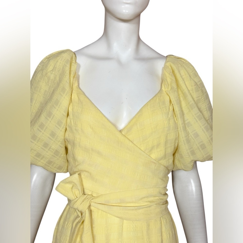 Astr Romano Bohemian Yellow Midi Dress with Puff Sleeves Size Large - Picture 6 of 15